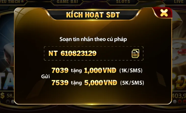 Kích hoạt số điện thoại bảo mật tài khoản tại Go88.
