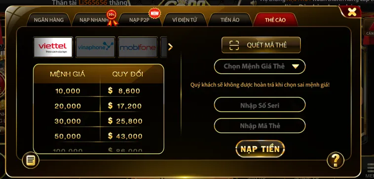 Quy trình nạp rút đa kênh hỗ trợ người chơi.