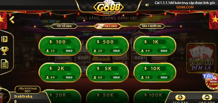 Chinh Phục Tiến Lên Đếm Lá Tại Go88 Sảnh Bài Sát Phạt Đỉnh Cao Cho Cược Thủ Chuyên Nghiệp
